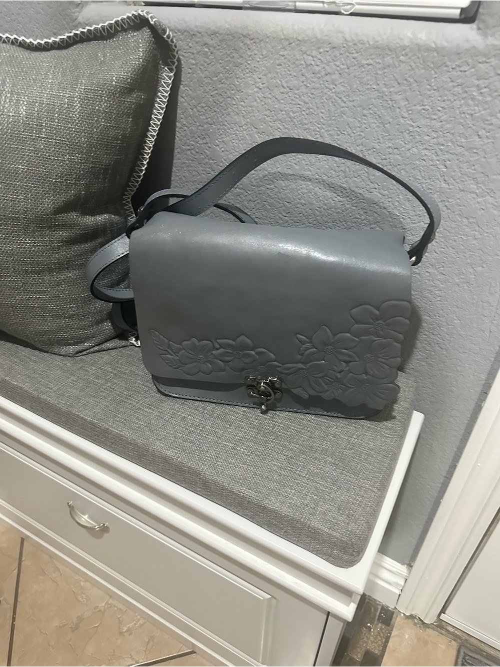 Patricia Nash Women's Floral Embossed Leather Crossbody Bag - Gray